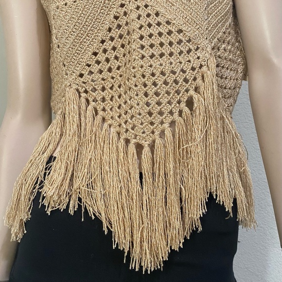 MIREMAR Natural Beige Tan Crochet Fringe Bohemian Boho Top One Size - Picture 5 of 15